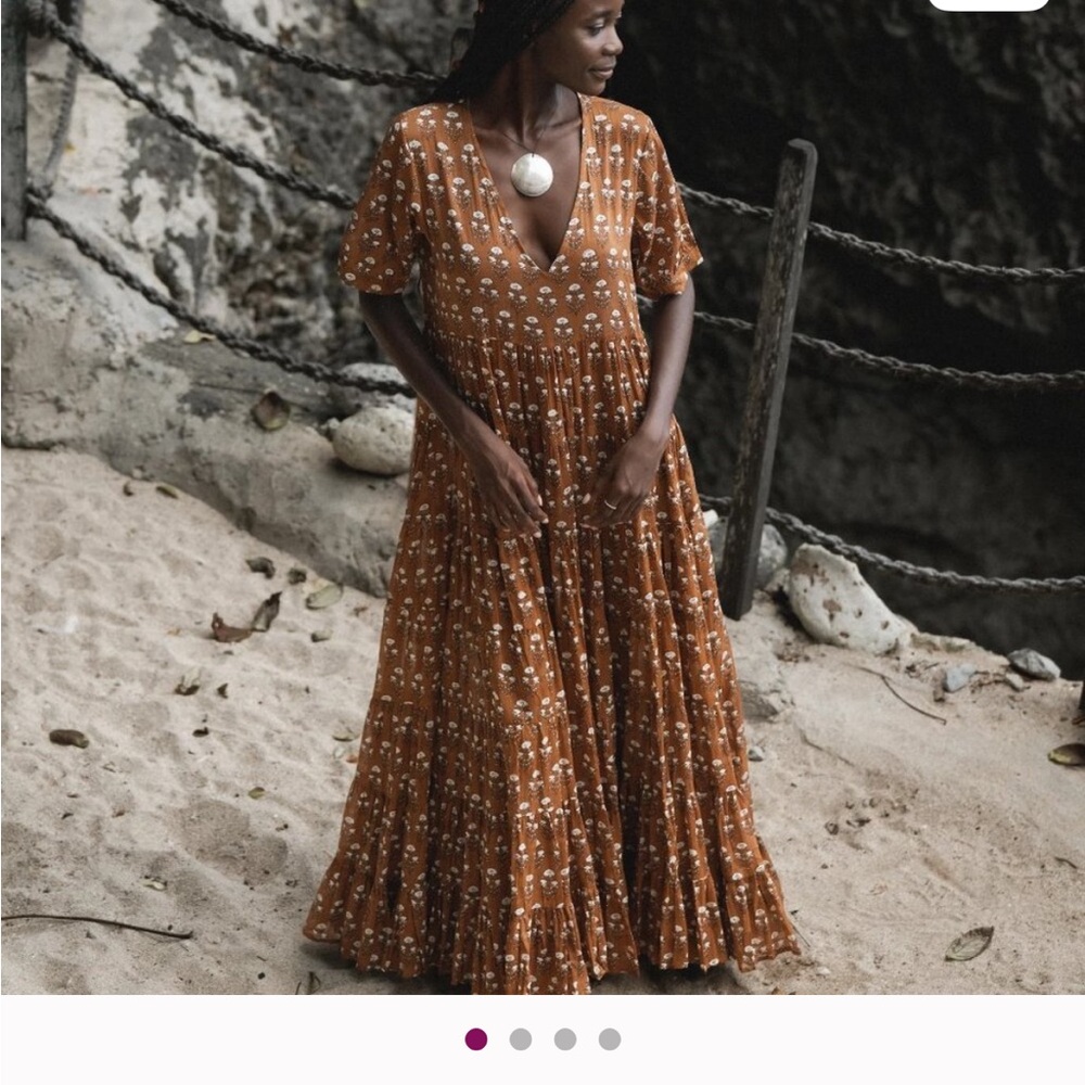 Daughters of India Floral Tan Maxi Dress